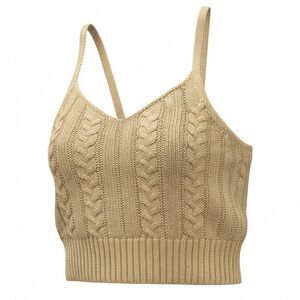 American Eagle Cable Knit V-Neck Cropped Tank Top Beige XS Neutral Clean Girl